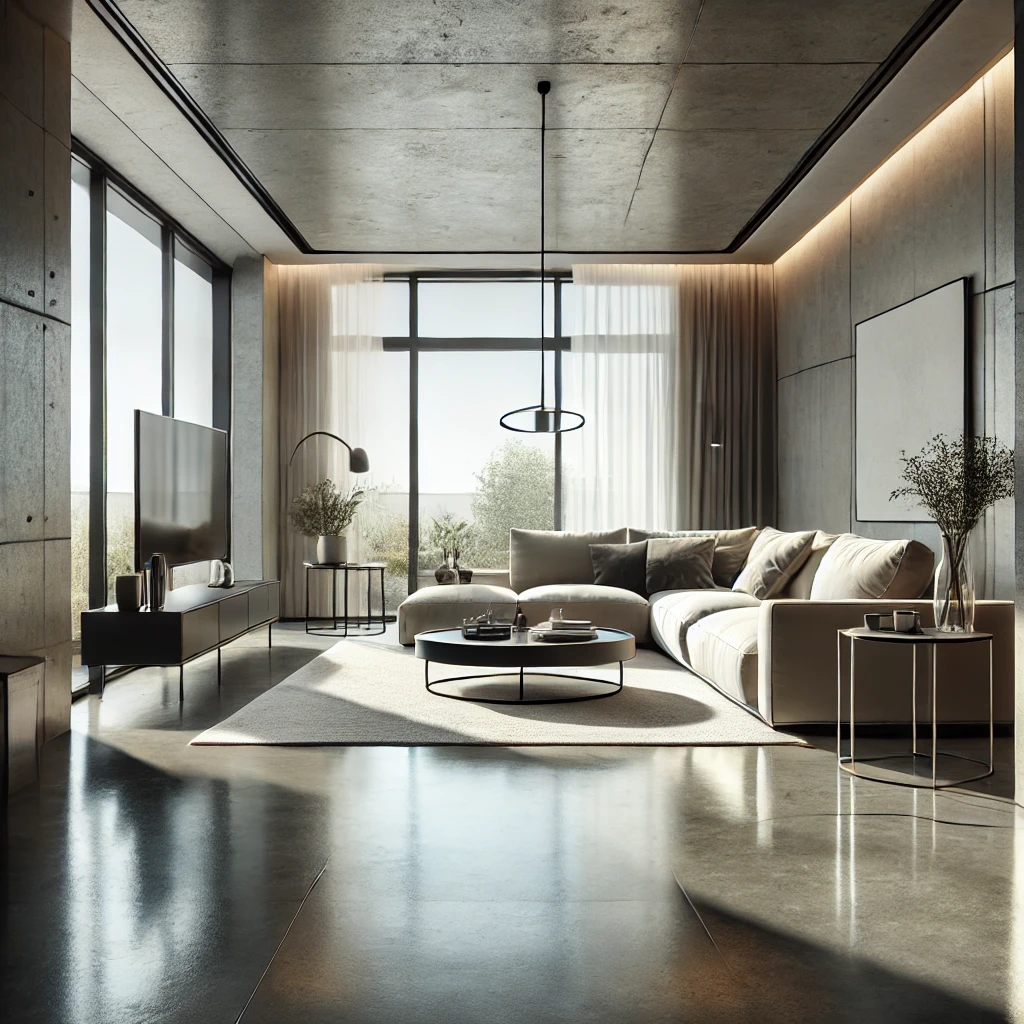 béton ciré design dans un salon cosy