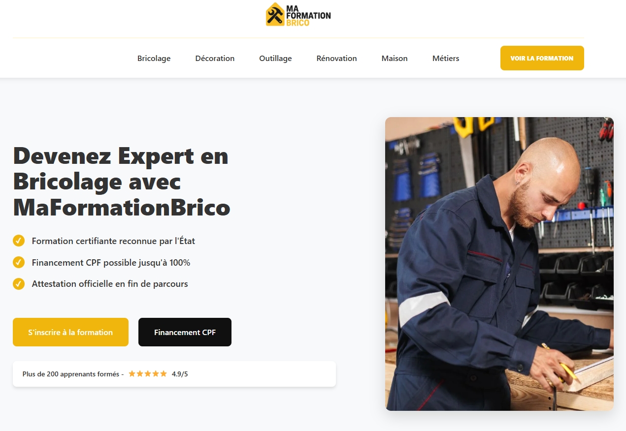 Maformationbrico.fr copie de la page d'accueil