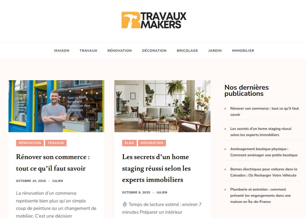 copie d'écran de la page d'accueil de travauxmakers.fr